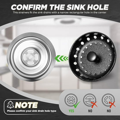Mudder 3 Pcs Kitchen Sink Drain Strainer and Stopper Stainless Steel Garbage Disposal Plug with Handle Universal Anti-Clogging Kitchen Sink Filter Sieve Basket Strainer(Black Texture)