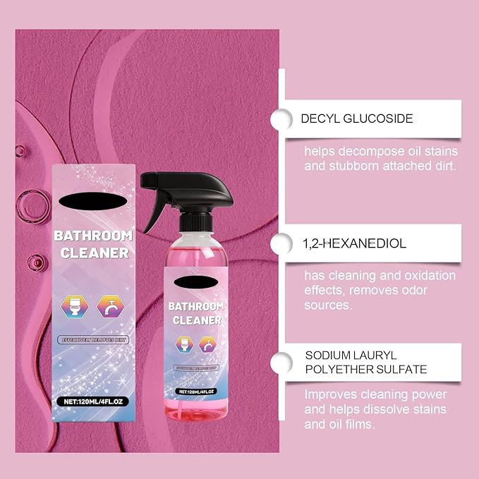 Bathroom Cleaner Foam Spray, Pink Limescale & Soap Scum Remover, No-Rinse Descaler for Toilet, Shower, Sink, Bathtub, Tile & Glass Surfaces, Powerful Yet Gentle Formula (1Pcs)