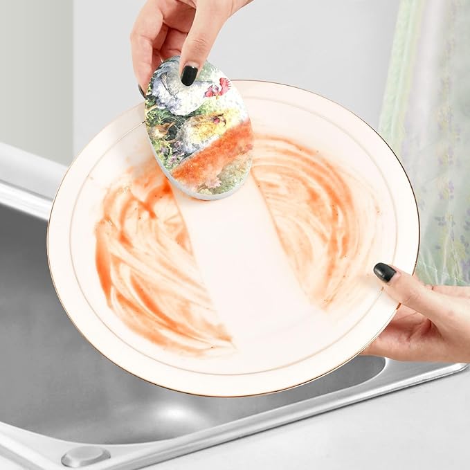 Rooster Kitchen Scrub Sponges, Pop-up Kitchen Cleaning Sponges Reusable Dish Washing Sponges for Bathroom Household Cleaning 3 Pack - Non Scratch Scrubber