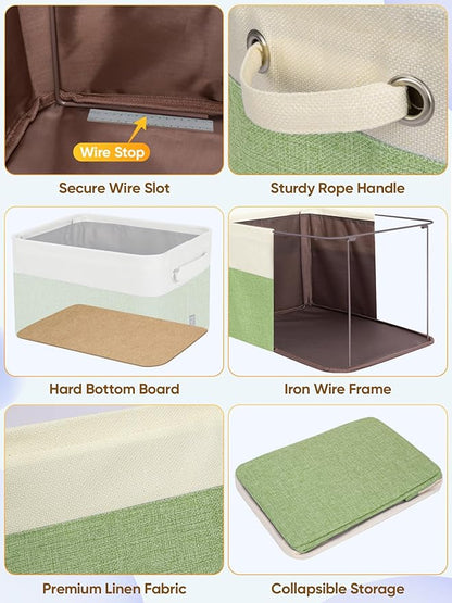 BALEINE 4 Pack Fabric Closet Storage Bins for Shelves, Linen Closet Organizers and Storage, Decorative Baskets for Organizing, Shelf, Clothes, Home, Office (Green, 12"x8"x8")