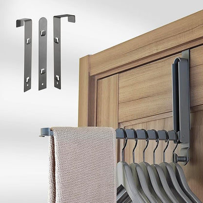 Folding Clothes Drying Rack with 3 Brackets for Over The Door and Wall Mount, All Metal Laundry Dryer Rack with Retractable Rod for Towel, Fit Doors Thickness from 0.59in to 1.96in (Space Grey)