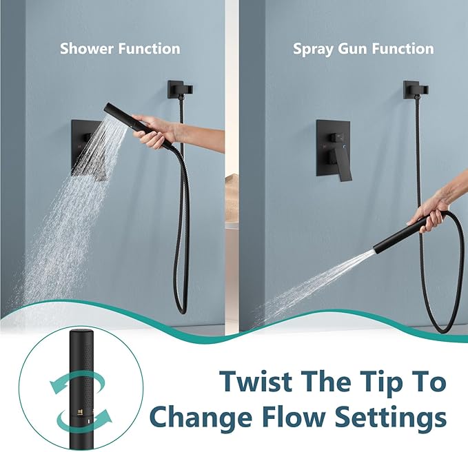 Aolemi Shower Faucet Set, High Pressure Shower System with 2-in-1 Handheld Sprayer, Wall Mount Fixture Combo with Rough-in Valve, 8 Inch Shower Head, Matte Black