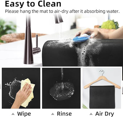 LOPNUR Kitchen Dish Drying Mat, 31.5"x17" Extra Large Dish Drying Mats for Kitchen Counter, Diatomite Coffee Mat Super Absorbent Dish Drying Pad, Heat Resistant Mat with Anti-slip Rubber Backed, Black