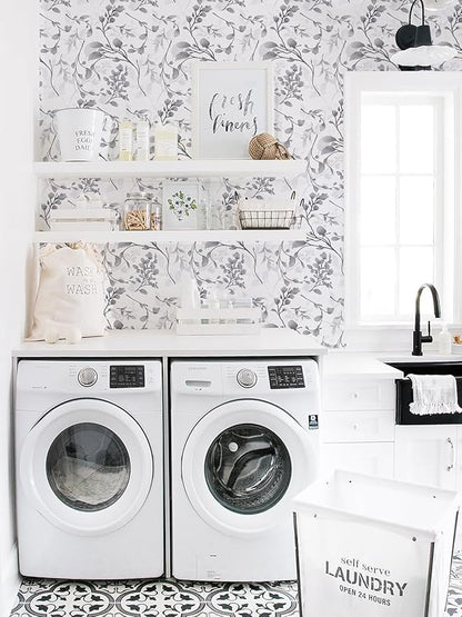Orainege Gray Floral Wallpaper Peel and Stick Wallpaper 17.7 in ×118.1 in Self Adhesive Floral Contact Paper Waterproof Removable Wall Paper for Bedroom Bathroom Cabinets Decor