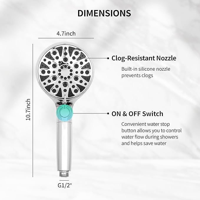 HYLER Filtered Handheld Shower Head with 8-Spray Modes and 1-Jet, 1.8 GPM Water Saving, ON/OFF Switch, 6ft Extra-long Stainless Hose, 15-Stage Strong Filter, Black Matte and 1-Extra Filter