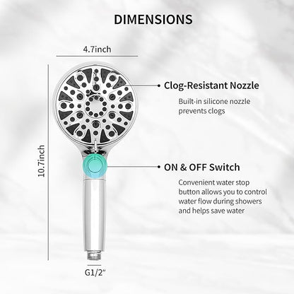 HYLER Filtered Handheld Shower Head with 8-Spray Modes and 1-Jet, 1.8 GPM Water Saving, ON/OFF Switch, 6ft Extra-long Stainless Hose, 15-Stage Strong Filter, Black Matte and 1-Extra Filter