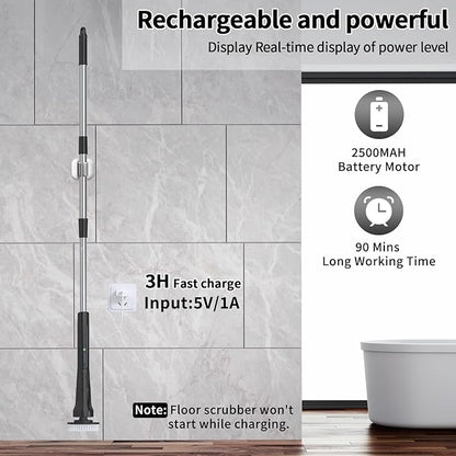 Electric Spin Scrubber, Hillyfe Bathroom Scrubber Electric with 7 Replaceable Brush Heads, IPX7 Waterproof,300/400 RPM, 3 Adjustable Length,Scrubber Brush Electric for Bathtub Floor,Black