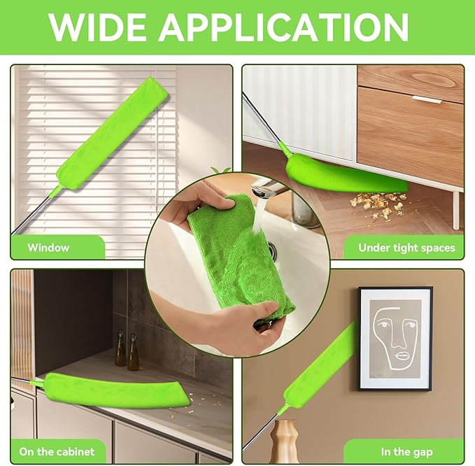 Retractable Gap Dust Cleaner, Dust Brush Gap Mop with 3 Washable Microfiber Dusting Cloths, 60inches Extendable Long Handle Dust Brush for Cleaning Under Appliances, Refrigerator, Couch, Tight Spaces