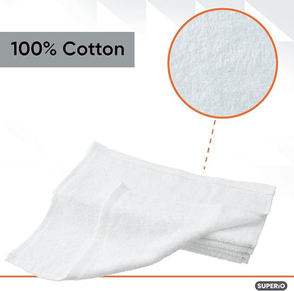 Superio Terry Cloth Rags White Washcloths 100% Cotton 12" Cleaning Cloths, Kitchen Towels, Facial Washcloth, Spa Cloths, Hand Towel, Small Lint Free Rags for Multi-Purposes (6 Pack)