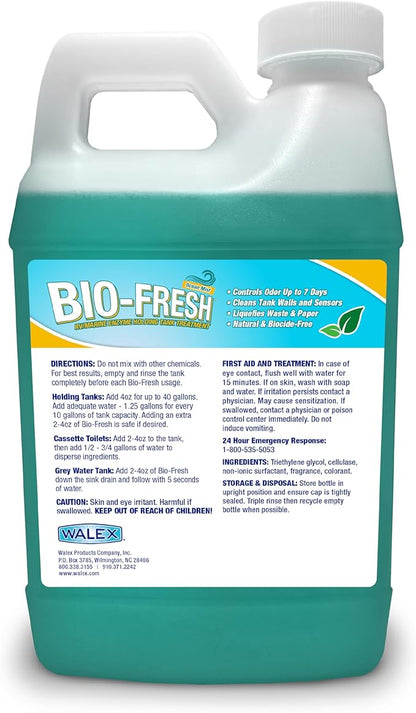 Walex Bio-Fresh Liquid Enzyme Holding Tank Treatment for RV, Camper & Marine - Black Water Tank Deodorizer, Liquifies Waste & Toilet Paper, Septic Tank Safe, Biocide-Free, Ocean Mist, 64oz
