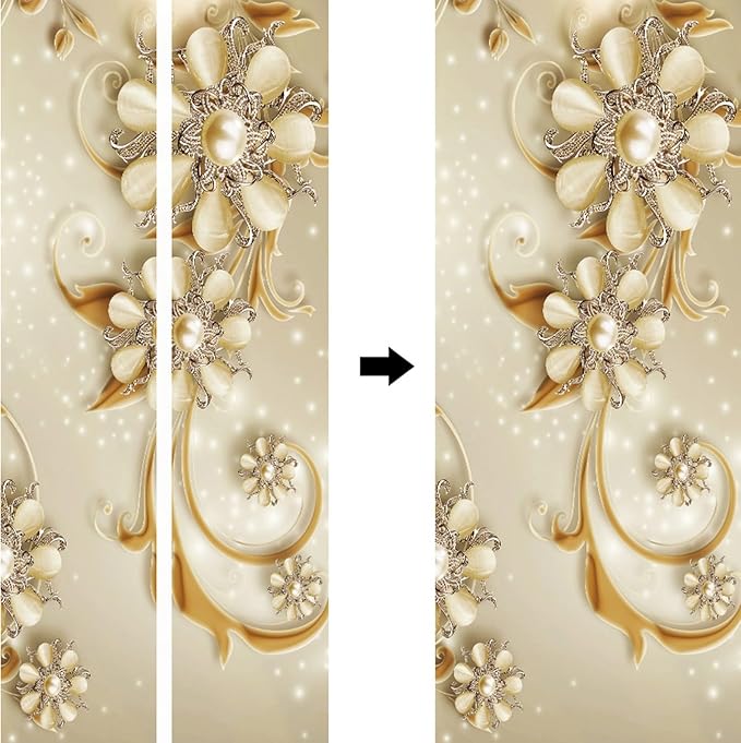 A.Monamour 3D Door Stickers for Interior Doors Luxury Flowers Golden Ornaments Vinyl Waterproof Self Adhesive Door Mural Decals for Bedroom Office Bathroom 90x200cm