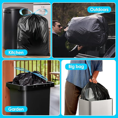 Teivio 20 Gallon 26 Counts Large Drawstring Trash Bags Strong Tall Kitchen Garbage Bags for Home/Office/Light Residential Waste/Outdoor Trash Can, Lawn，Trash Bin liners Black