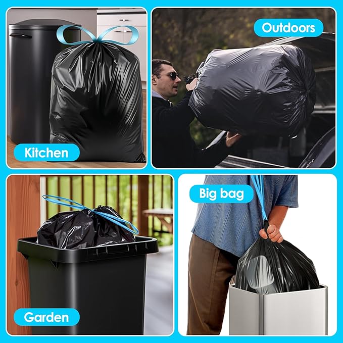 21 Gallon 120 Counts Strong Drawstring Trash Bags Garbage Bags by Teivio,Fit 20 Gal Bathroom Trash Can Bin Liners, Plastic Bags for home office kitchen, Black