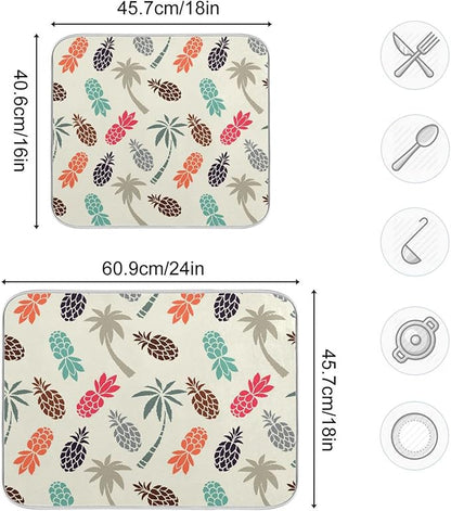 Super Absorbent Dish Drying Mat, Microfiber Fast-Drying Dish Mat, 16" x 18", Kitchen Dish Drying Pad Coconut Palm Trees Pineapples…