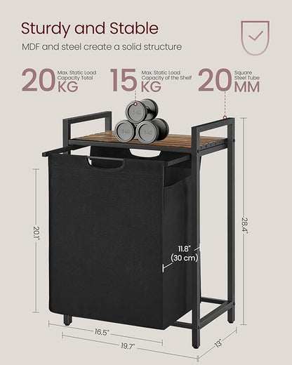 VASAGLE Laundry Hamper, Laundry Basket, Laundry Sorter with A Pull-Out and Removable Bag, Shelf, Metal Frame, 17.2 Gallons (65 L), 19.7 x 13 x 28.4 Inches, Black and Rustic Brown UBLH101B01