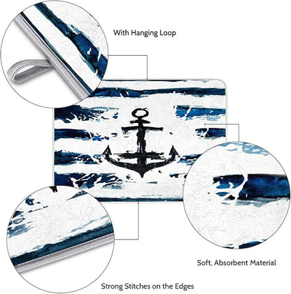 Honeybaby Dish Drying Mat Nautical Anchor Dish Drying Mats for Kitchen Counter Absorbent Kitchen Drying Mat Dish Rack Mat 18x24 inches