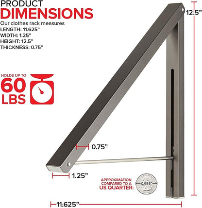 Single Foldable Clothing Rack, Wall-Mounted Retractable Clothes Hanger for Laundry Dryer Room, Hanging Drying Rod, Small Collapsible Folding Garment Racks, Dorm Accessories (Gray)