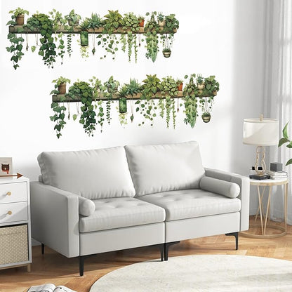 Nature Green Plants Peel and Stick Wall Decals Wallpaper Removable Wall Decals Shelves Green Plants Vinyl Art Stickers & Murals for Living Room Kitchen Bathroom Decoration (2pcs A)