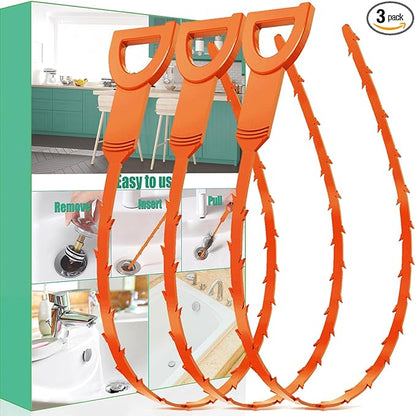 Drain Snake Hair Drain Clog Remover - 3 Pack Shower Snake Sink Unclogger Tool with Exquisite Packaging