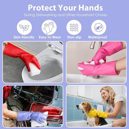 Rubber gloves for dishwashing 4 Pairs, Kitchen gloves for dish cleaning gloves, Reusable (Small, Colorful)