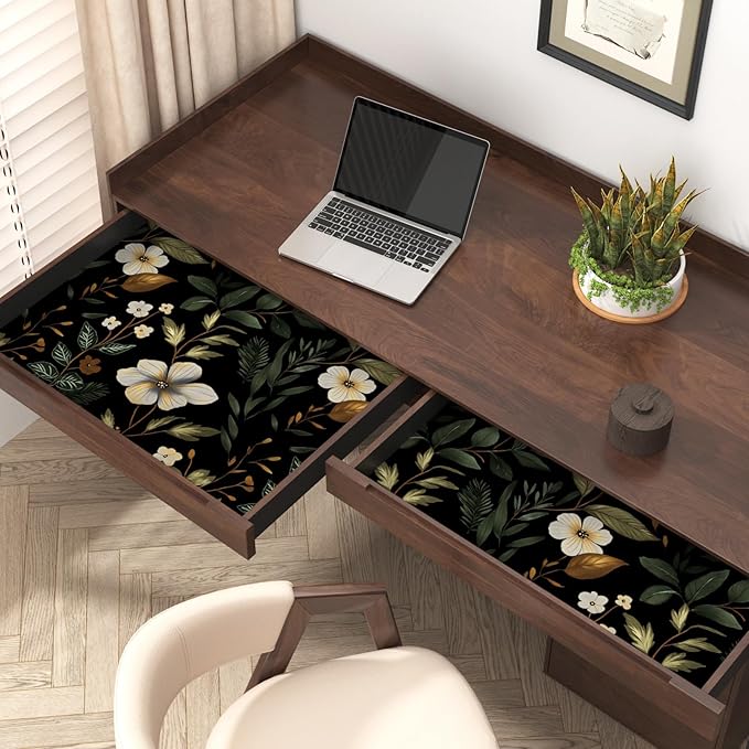 Laatse Green Wallpaper Peel and Stick Vintage Dark Black Floral Wallpaper Waterproof Self Adhesive Removable Boho Leaf Wall Paper Modern for Bedroom Walls Drawer Cabinet 17.5in x118in