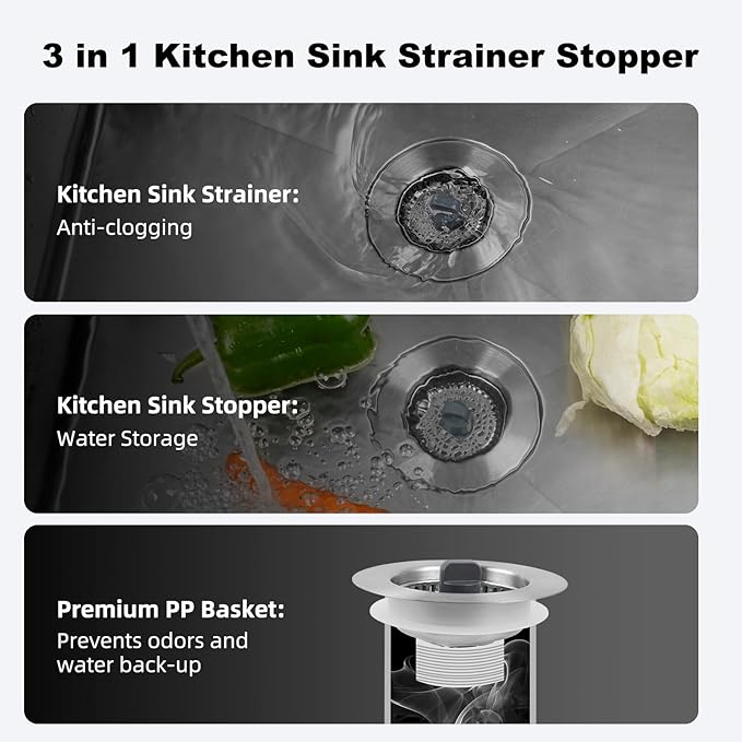 Universal All Metal Kitchen Sink Strainer with Drain Stopper Assembly, iFealClear Stainless Steel Pop Up Kitchen Sink Stopper, Dishwasher Safe, Fits US Standard 3-1/2'' Drain, Chrome Finished