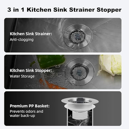 Universal All Metal Kitchen Sink Strainer with Drain Stopper Assembly, iFealClear Stainless Steel Pop Up Kitchen Sink Stopper, Dishwasher Safe, Fits US Standard 3-1/2'' Drain, Chrome Finished