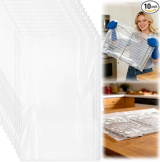 Palksky Oven Rack Cleaning Bags, 19.6 x 27.5 Inch Heavy Duty No-Scrub with Side Zipper Opening, Reusable Leak-Resistant PE for Deep Soaking Grill Grates & BBQ Racks, No Cleaner Included, 10 Pack