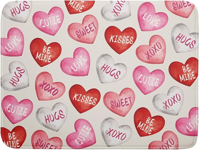 Valentines Dish Drying Mat for Kitchen Counter 18x24 Red Pink Love Heart Valentine's Day Holiday Themed Absorbent Reversible Microfiber Drying Mats Kitchen Countertop Protector Dishes Drainer Pad