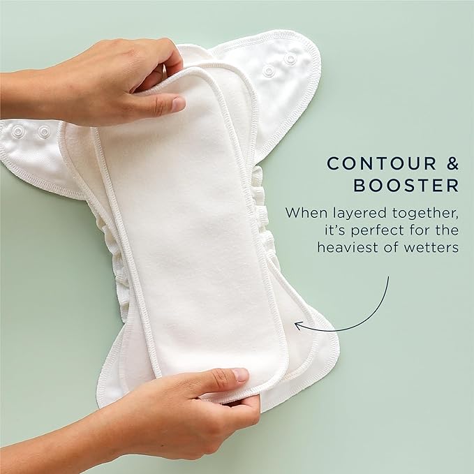 Esembly Ultra Absorbent Overnight Hemp Cloth Diaper Booster Inserts with Stay-Dry Fleece – Reusable Nighttime Doublers for Heavy Wetters – Size 1, 1 Set (1 Contours and 1 Boosters)