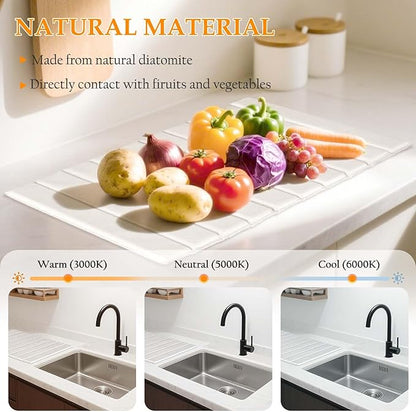 2-in-1 Stone Drying Mat Kit – Faucet Mat for Kitchen Sink & Drying Stone for Countertop, Quick Dry Diatomaceous Earth Dish Mat Set, Foldable & Non-Slip for Dishes & Bottles
