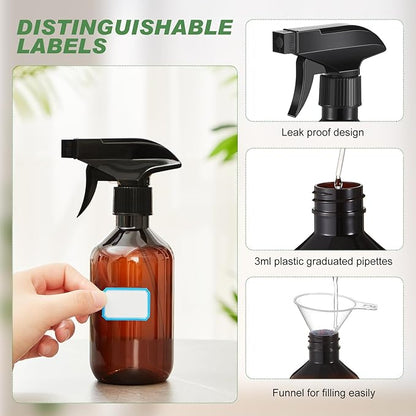 9 Pack 10oz/300ml Plastic Spray Bottle Bulk for Plant Small Spray Bottle Fine Mist Water Sprayer Upgraded Adjustable Nozzle Refillable Empty Containers for Cleaning, Hair, Cooking(Amber)