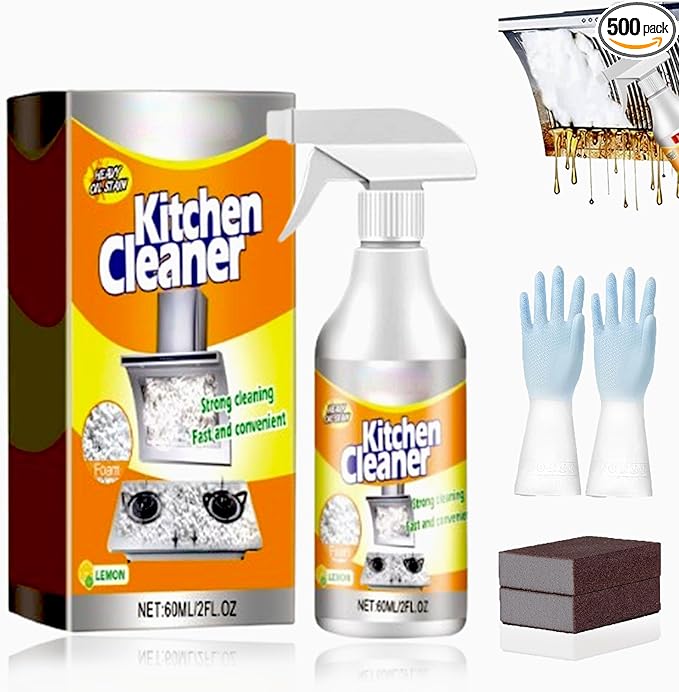 RJDJ Kitchen Cleaner Spray, Kitchen Cleaner, Powerful Kitchen Foam Cleaner, Foam Cleaner All Purpose Heavy Duty, Desengrasante Para Trastes, Kitchen Cleaning Kits, Pot and Pan Cleaner Spray (1, 60ml)