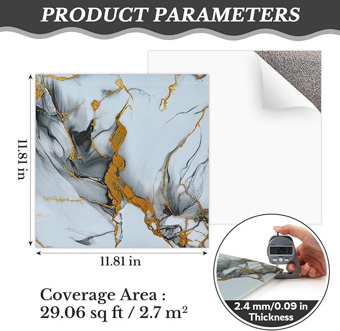 30 Sheets Peel and Stick Wall Panels, Self-Adhesive PVC Wall Panels for Kitchen Backsplash, Bathroom, Decoration, 11.8"x11.8" (Not Real Tiles)