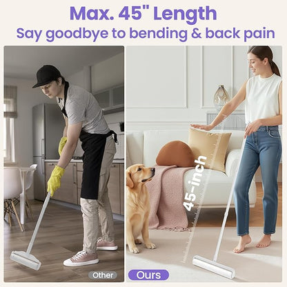 14.17" Extra Large Lint Rollers for Pet Hair, DELOMO Sticky Rollers for Floor with 3 Extendable Handle & 4 Refills (200 Sheets), Long Handle Sticky Mop for Cleaning Carpets, Couches, Furniture, Cars