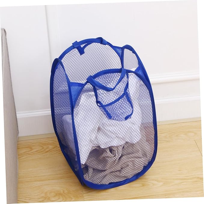 Foldable Laundry Hamper Mesh Basket with Easy Open Design for College Dorm Portable Dirty Clothes Storage Organizer Blue