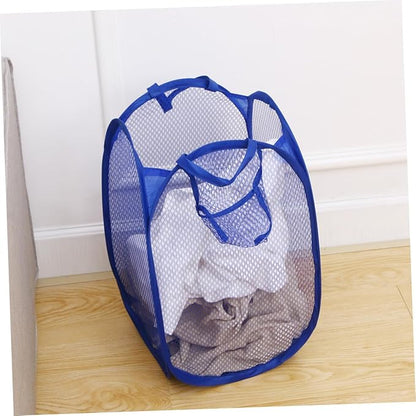 Foldable Laundry Hamper Mesh Basket with Easy Open Design for College Dorm Portable Dirty Clothes Storage Organizer Blue