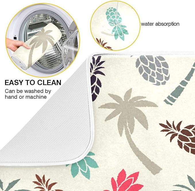 Super Absorbent Dish Drying Mat, Microfiber Fast-Drying Dish Mat, 16" x 18", Kitchen Dish Drying Pad Coconut Palm Trees Pineapples…