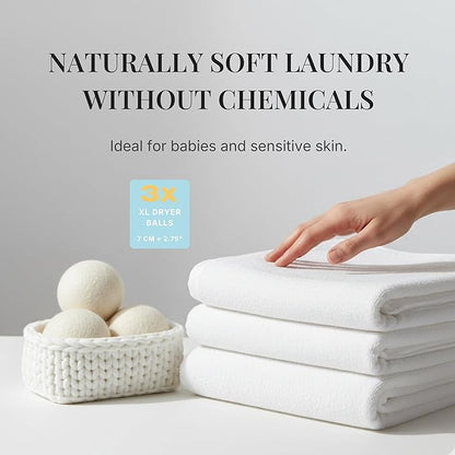 XL Wool Dryer Balls – Natural Fabric Softener for Laundry – Reusable, Anti-Static & Reduces Drying Time – 100% New Zealand Wool – Eco-Friendly Dryer Balls for Clothes