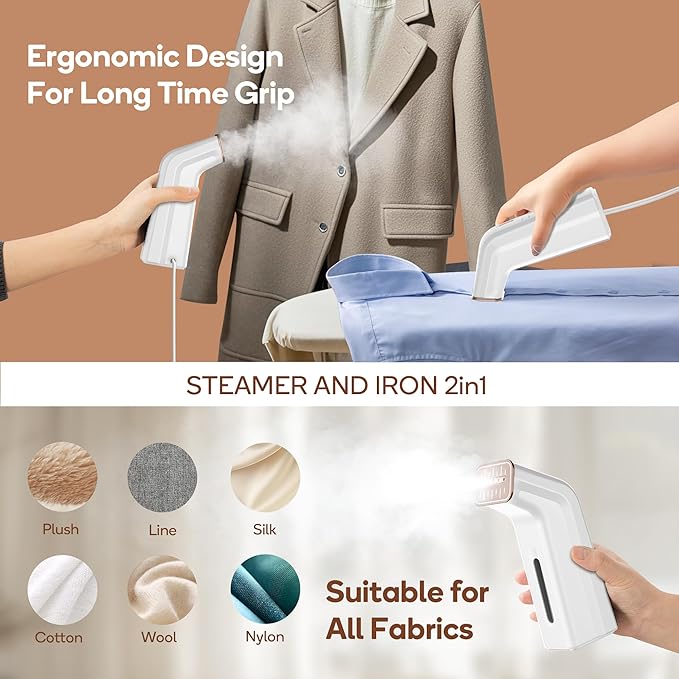 Mini Travel Steamer for Clothes,110-240V Portable Dual Voltage Steamer & Iron 2 In 1,Integrated 170ml Tank 25s Fast Heat,1.2lbs Travel Size Fabric Iron,Handheld Steaming Wrinkles Remover For Garments