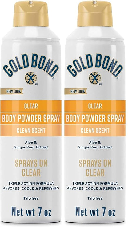 Gold Bond No Mess Clear Invisible Body Powder Spray, 7 oz., Absorbs Odor-Causing Sweat (Pack of 2)