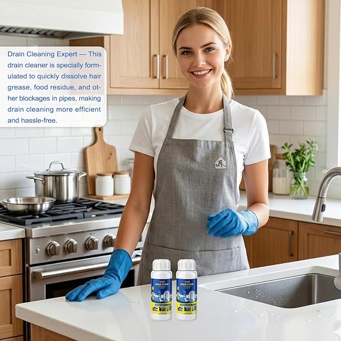 2-Pack Powerful sink and drain cleaner powder,Fast Foaming Sink & Drain Cleaner for Kitchen, Bathroom, Toilet Pipes & Floor Drains, Effectively Removes Food Residue, Hair, Grease & Soap Scum -220g