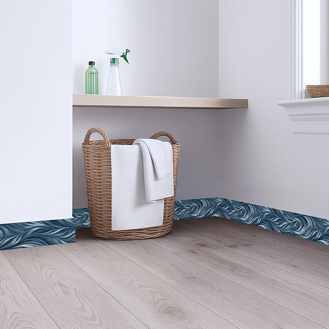 Blue Abstract Wallpaper Border 196x4 Inch Peel and Stick Wall Border Modern Wave Pattern Removable Vinyl Wall Trim Bathroom Kitchen Living Room Bedroom Home Decor