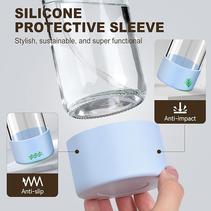 Glass Spray Bottles with Silicone Sleeves (2 Pack, 16 oz), Mist and Stream Empty Refillable Containers, Water Sprayer Misting Bottle for Cleaning Solutions, Planting, Hair Spraying, Green & Grey