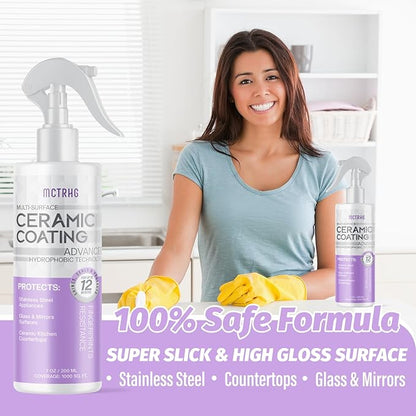 Ceramic Coating for Stainless Steel Appliances, Gloss & Shine Ceramic Coating Spray for Repelling Fingerprints, Grime & Stains on Stainless Steel, Sinks, Countertops, Glass in Home Kitchen & Bath