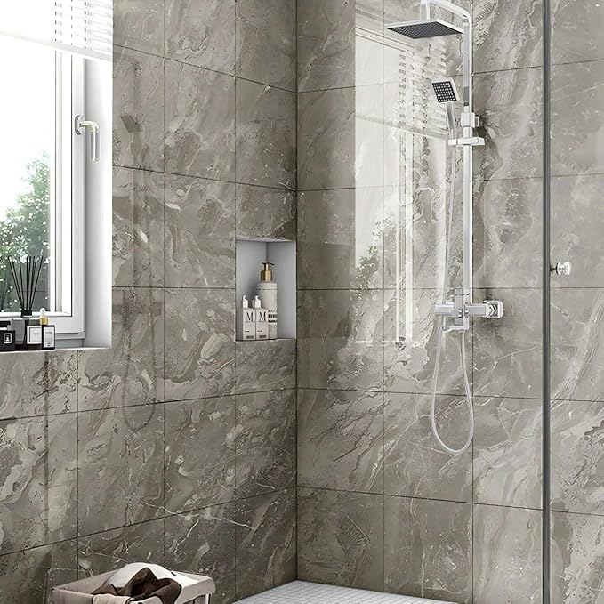 Chejiaye 10pcs Marble Peel and Stick Backsplash Waterproof Washroom Wall Panels, Peel and Stick Tile, PVC Wall Panels for Kitchen (Grey Marble Tiles, 11.8" x 11.8" x2.5MM x 10Pack)
