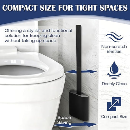 Toilet Brush and Holder Set, Wall Mounted Toilet Bowl Brush Head with Silicone Bristles, 2 Pack Black Compact Size for Storage and Organization Scrub Brush for RV Bathroom Accessories