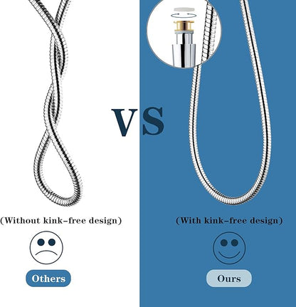 BRIGHT SHOWERS Shower Hose For Hand Held Shower Heads, 79 Inches Cord Extra Long Stainless Steel Hand Shower Hose, Ultra-Flexible Replacement Part with Brass Insert, Polished Chrome