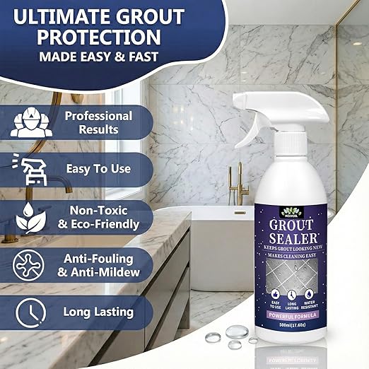 Grout Sealer,17.6 OZ Waterproof Grout Sealer for Shower, Floor, Kitchen - 100% Safe Tile Sealer Spray - Long Lasting Clear Grout Sealant for Stone, Bathroom, Marble - Indoor & Outdoor