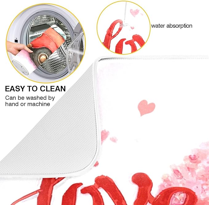 Valentine’s Day Love Tree Dish Drying Mat for Kitchen Countertop 18x24 Happy Valentines Day Gnomes White Large Drying Mat Reusable Quick Dry Dish Sink Mats Easy Clean Decorative Essentials
